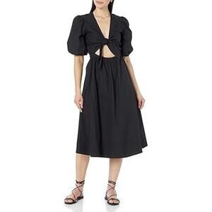 The Drop Prisha Cut Out Tie Front Poplin Dress in Black Size Medium